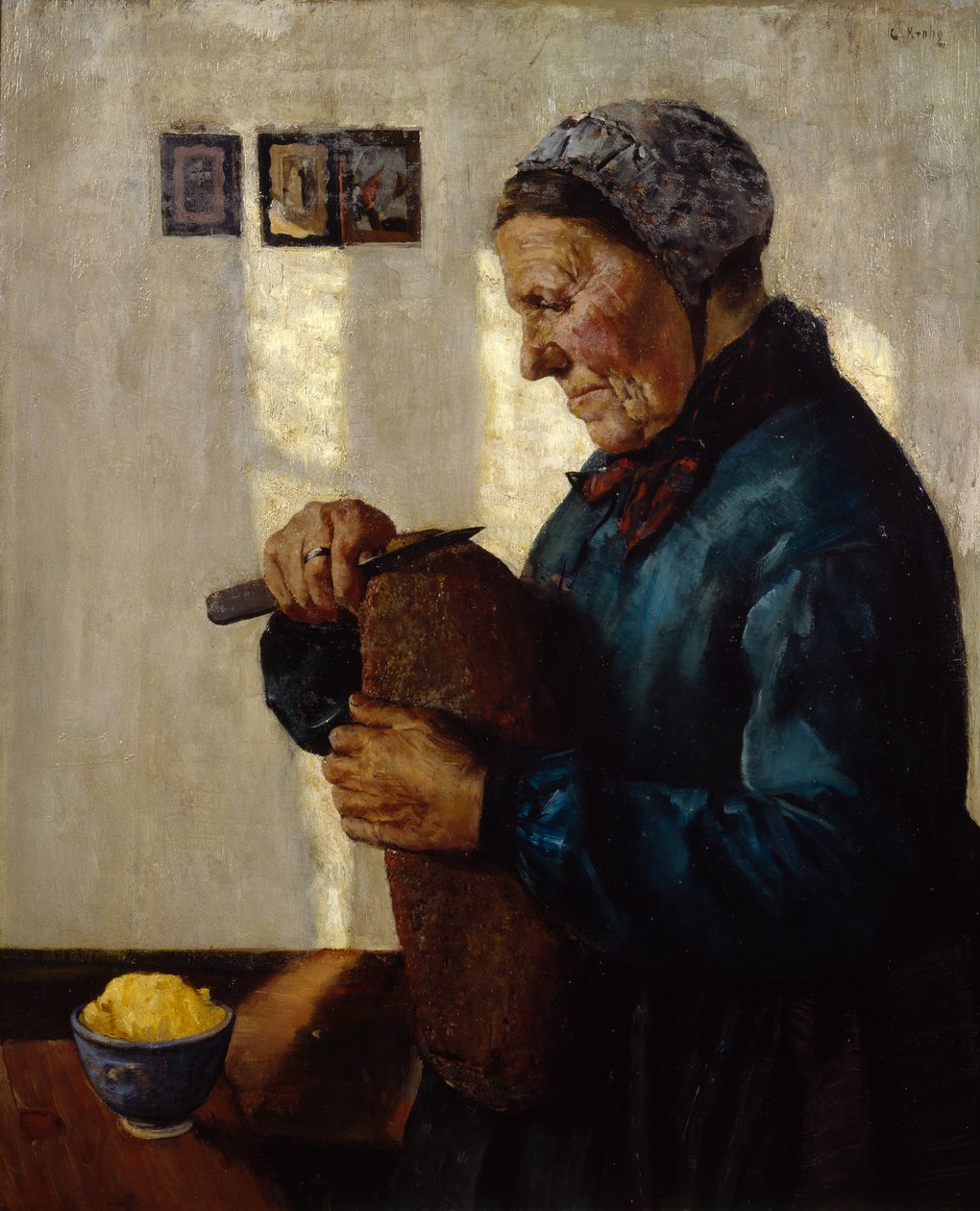 Wife Cutting Bread by Christian Krohg