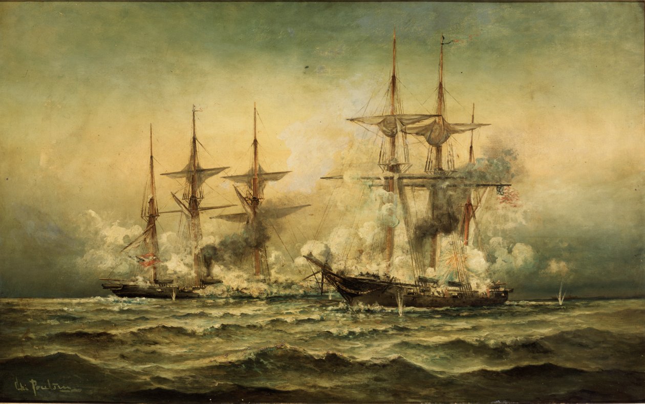 Kearsarge and Alabama off Cherbourg Harbour in France, June 19th, 1864, c.1870 by Christian Poulsen