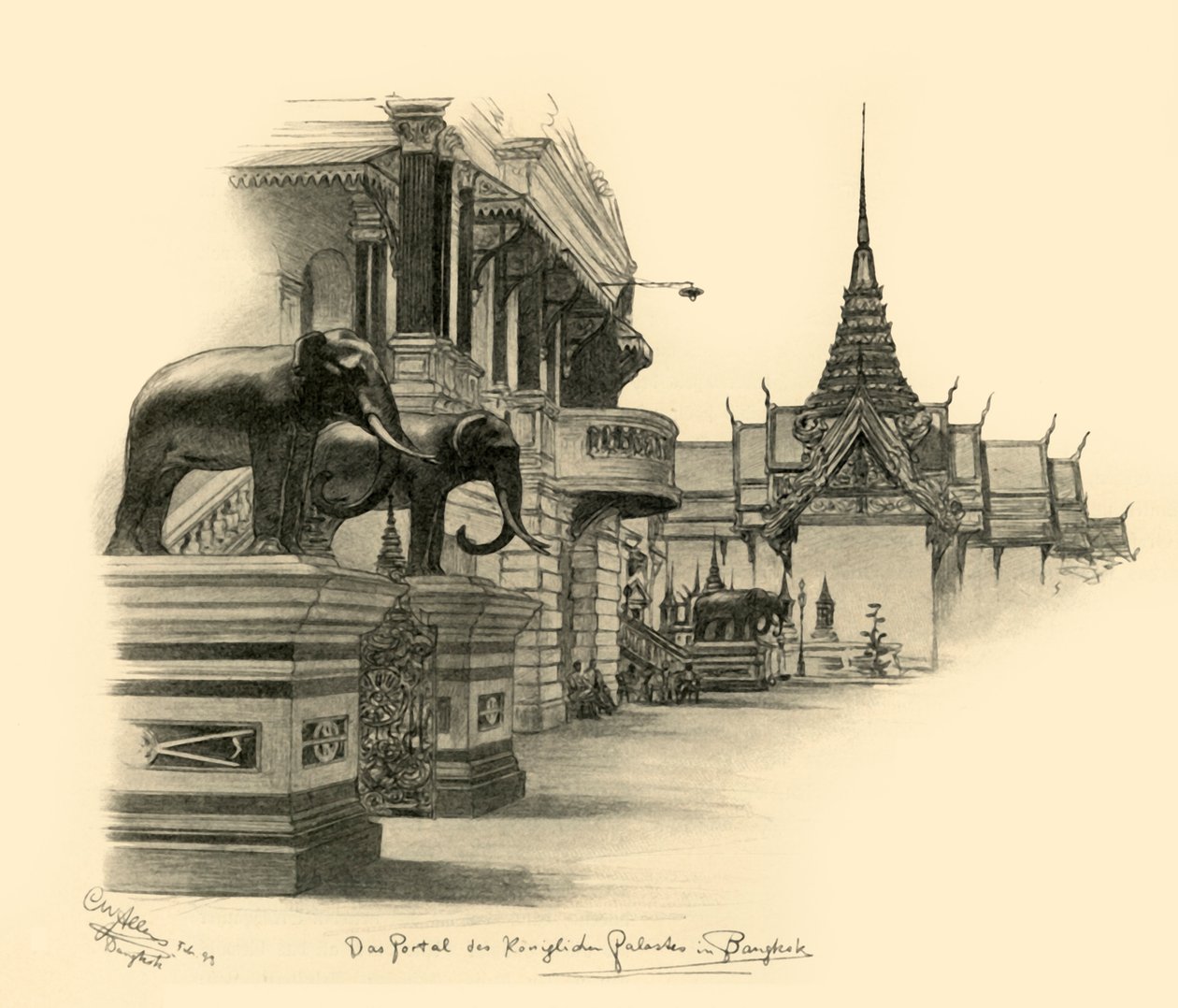 Entrance to the royal palace in Bangkok, Siam, 1898 by Christian Wilhelm Allers