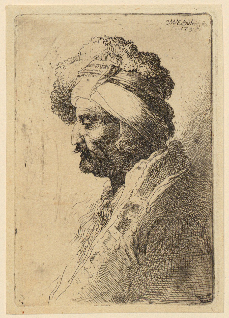 Bust of a Man with Headgear, in Profile to the Left by Christian Wilhelm Ernst Dietrich