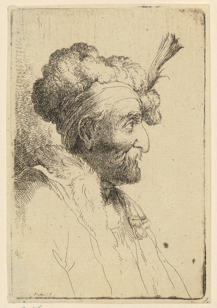 Bust of a Man with Fur Hat and Mustache, Profile to the Right by Christian Wilhelm Ernst Dietrich