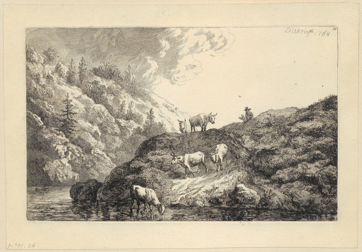 A Herd of Animals at the River [The Oxen Driven to Drink] by Christian Wilhelm Ernst Dietrich