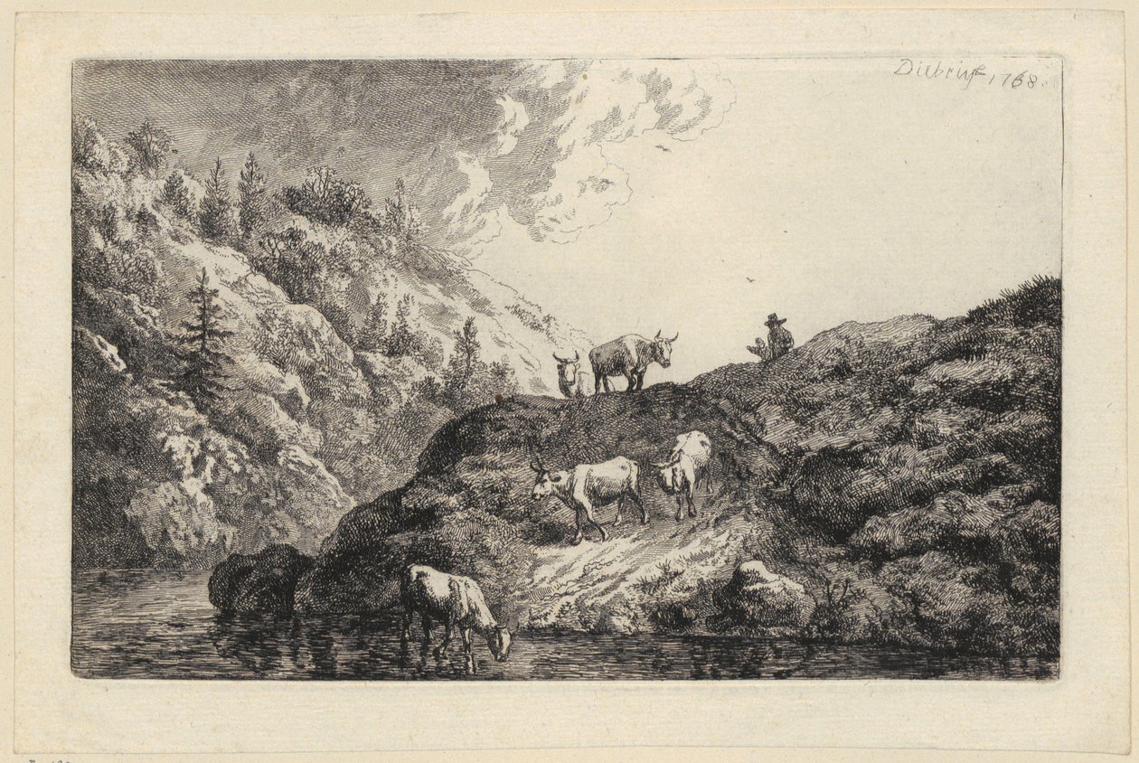 A Herd of Animals at the River [The Oxen Driven to the Watering Place] by Christian Wilhelm Ernst Dietrich