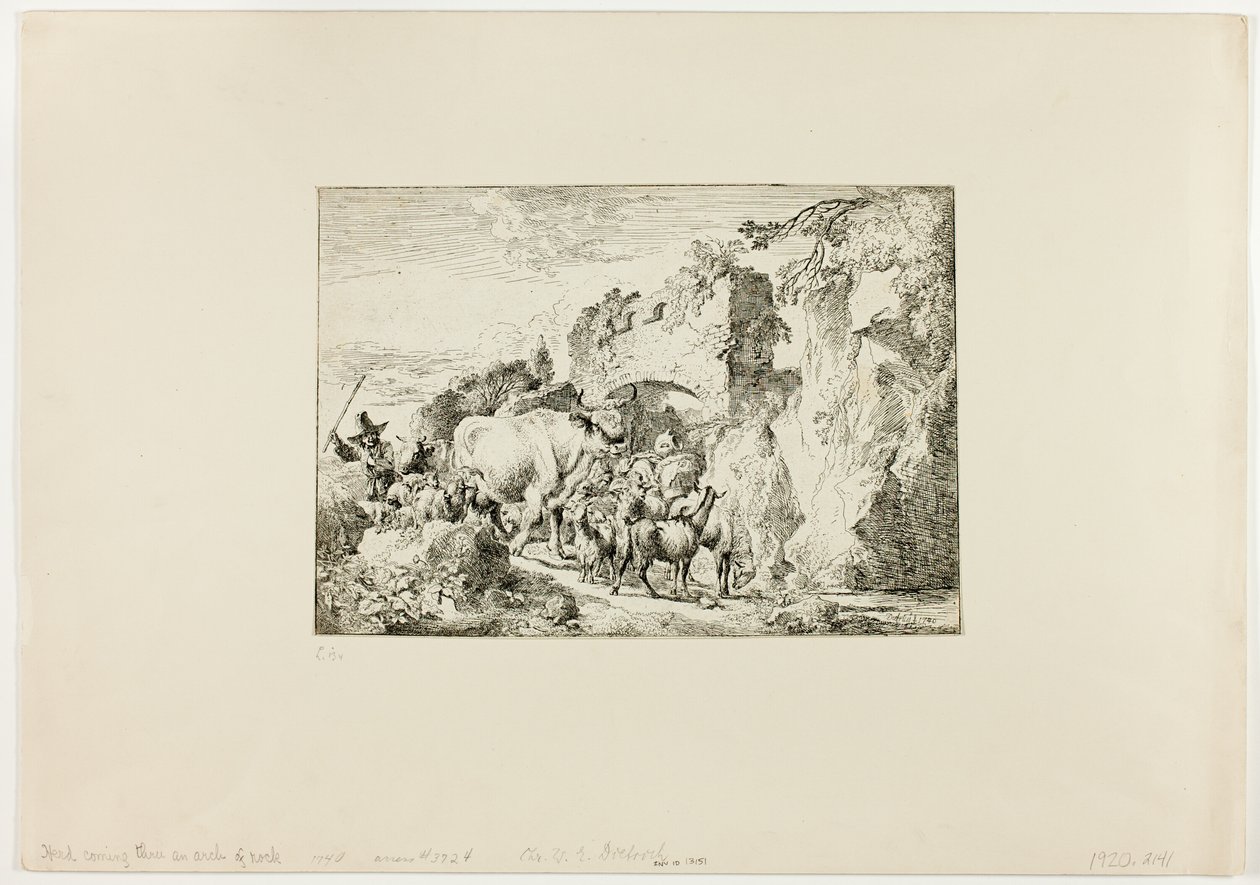 Herd Coming through an Arch of Rock by Christian Wilhelm Ernst Dietrich