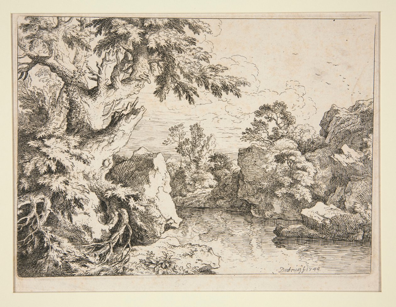 Landscape with Pond Bordered by Rocks and Trees by Christian Wilhelm Ernst Dietrich