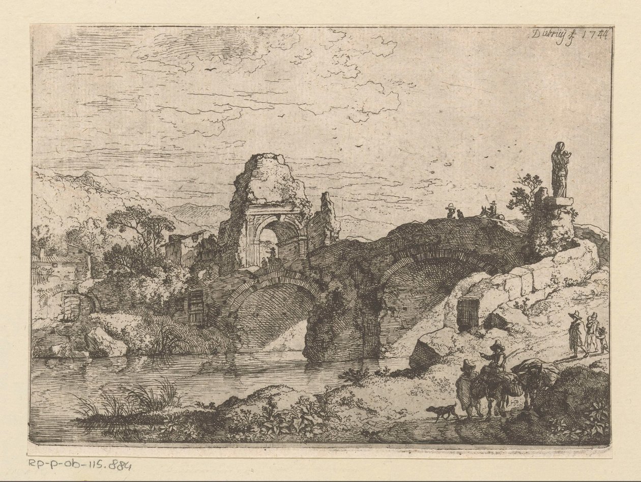 Landscape with the Ruin of a Gate Next to a Dilapidated Bridge by Christian Wilhelm Ernst Dietrich