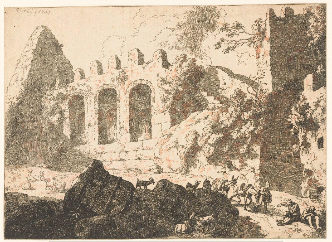 Landscape with Ruins and a Pyramid by Christian Wilhelm Ernst Dietrich