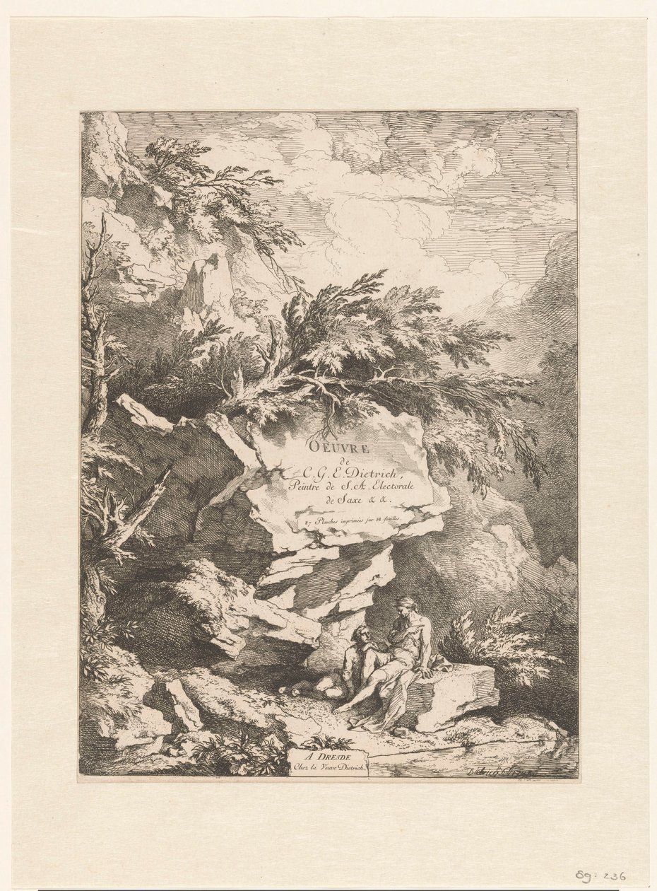 Rocky Landscape with Two Figures Resting on a Stone (Oeuvre of C. G. E. Dietrich) by Christian Wilhelm Ernst Dietrich