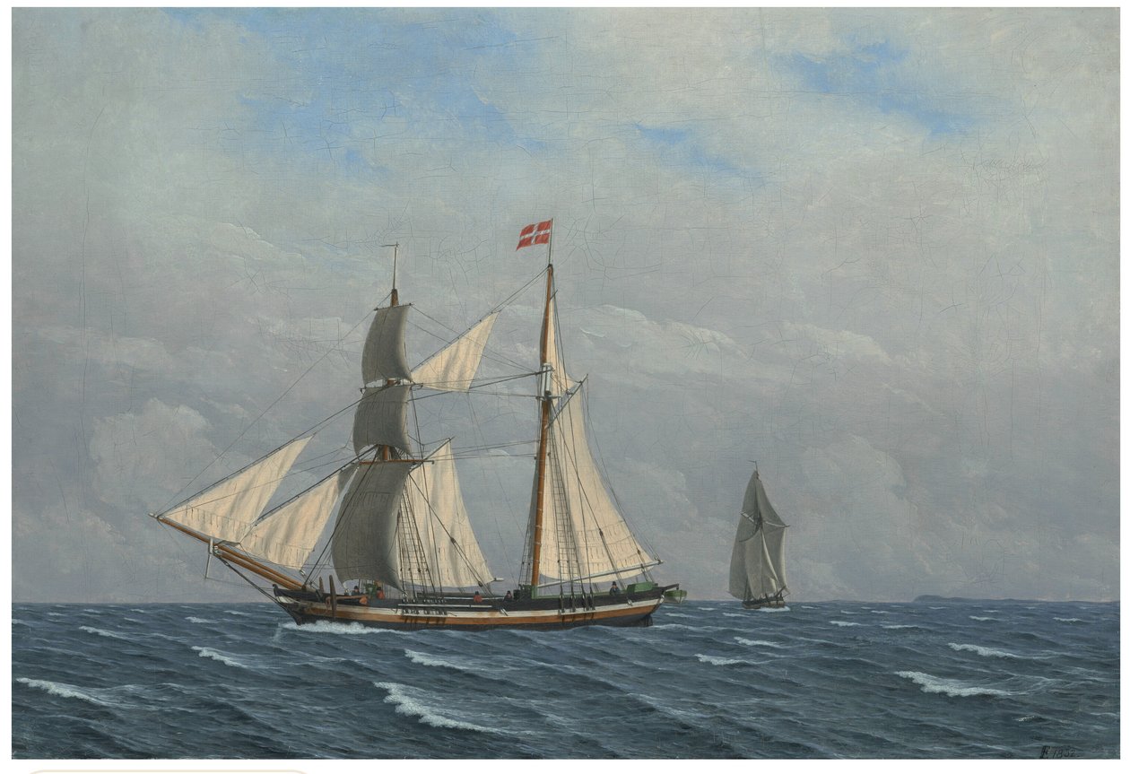 A Sailing Boat with Full Sails by Christoffer Wilhelm Eckersberg
