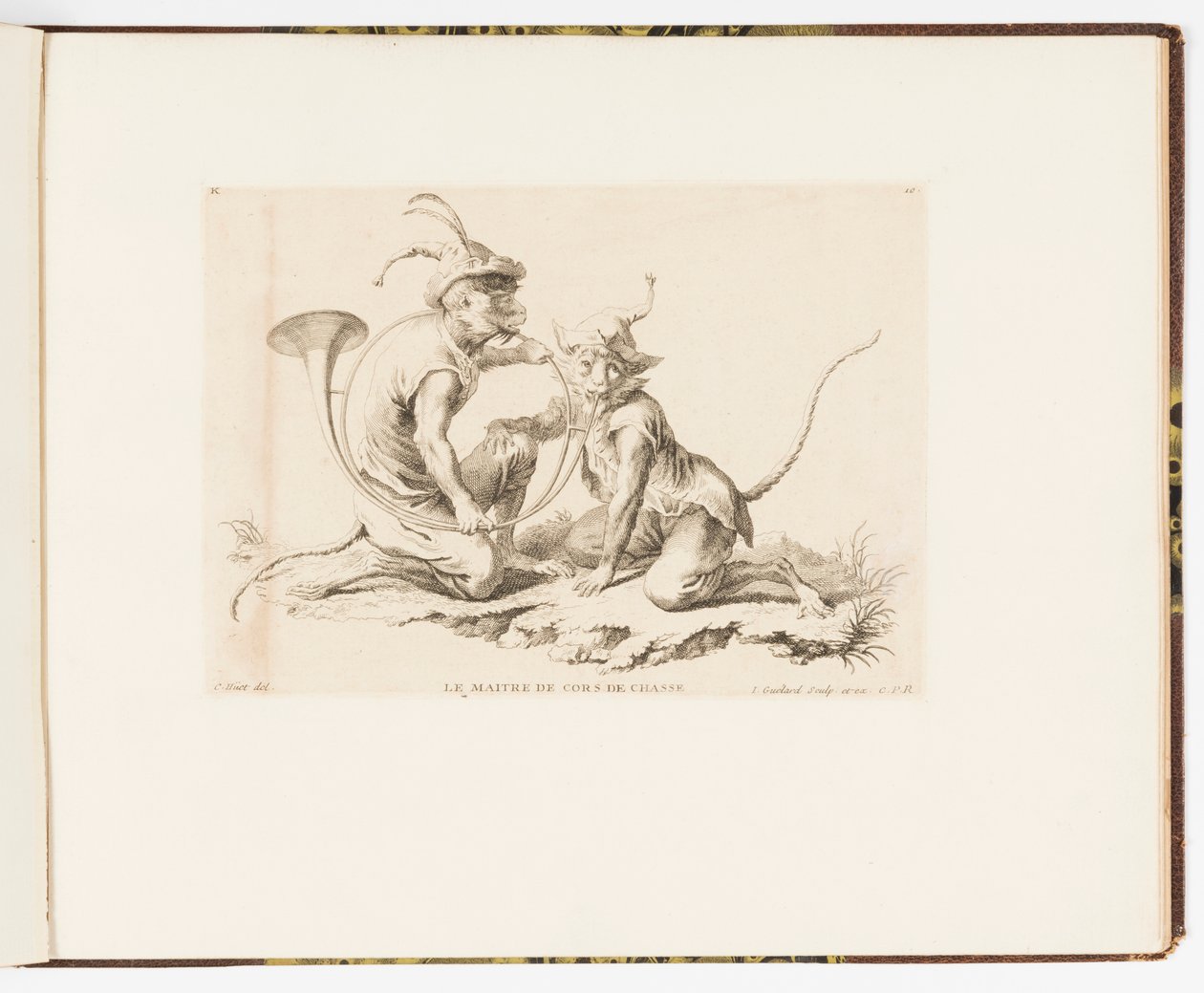 Plate 10, The Master of the Hunting Horn, Monkey Antics or Different Actions of Human Life Represented by Monkeys by Christophe Huet