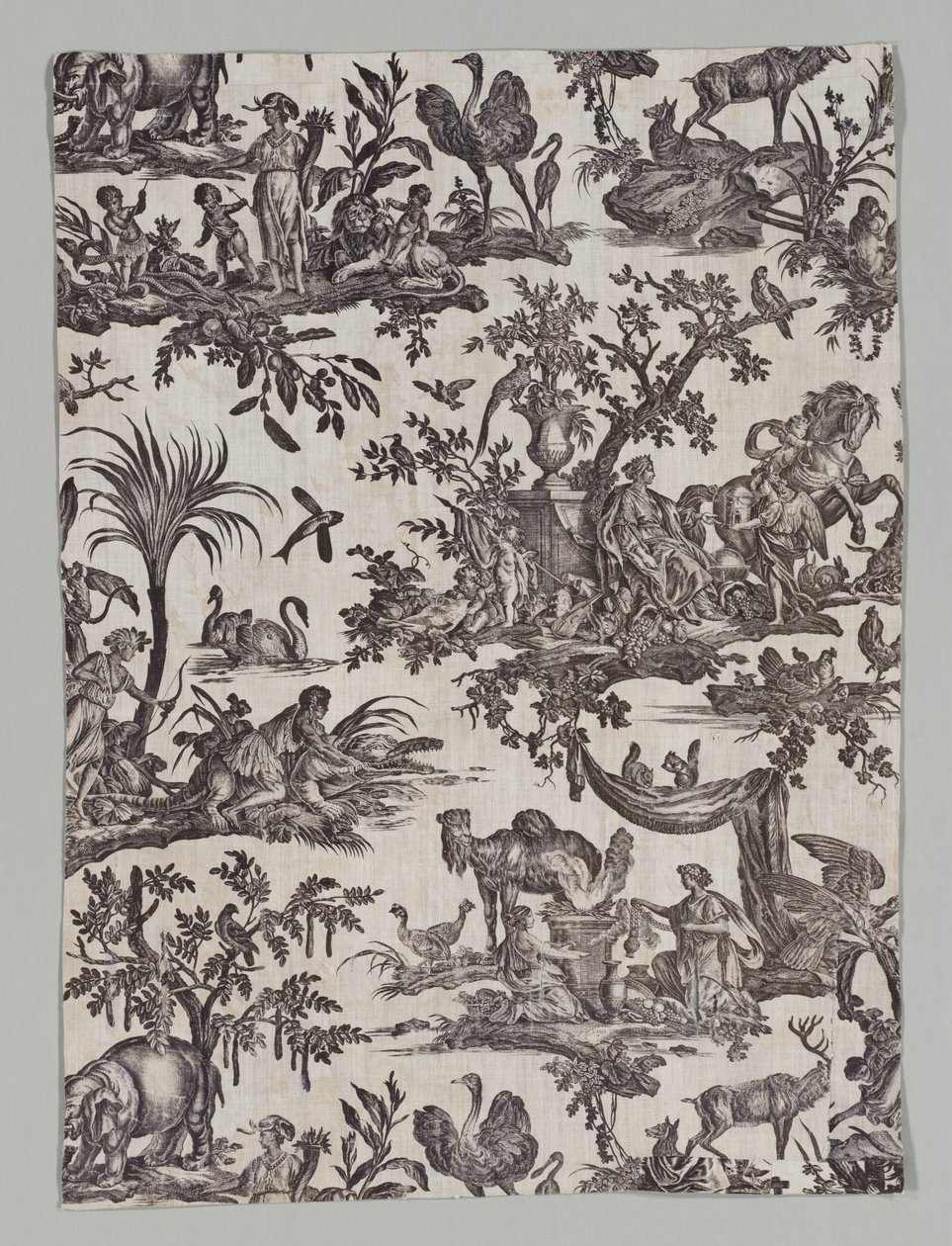 Fragment of Copperplate Printed Cotton with Les quatres parties du monde Design by Christophe Philippe Oberkampf