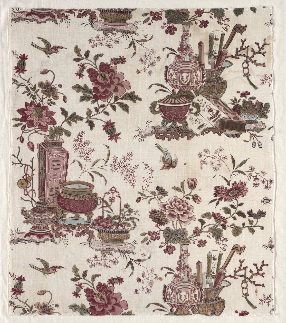 Fragment of Woodblock Printed Cotton by Christophe Philippe Oberkampf