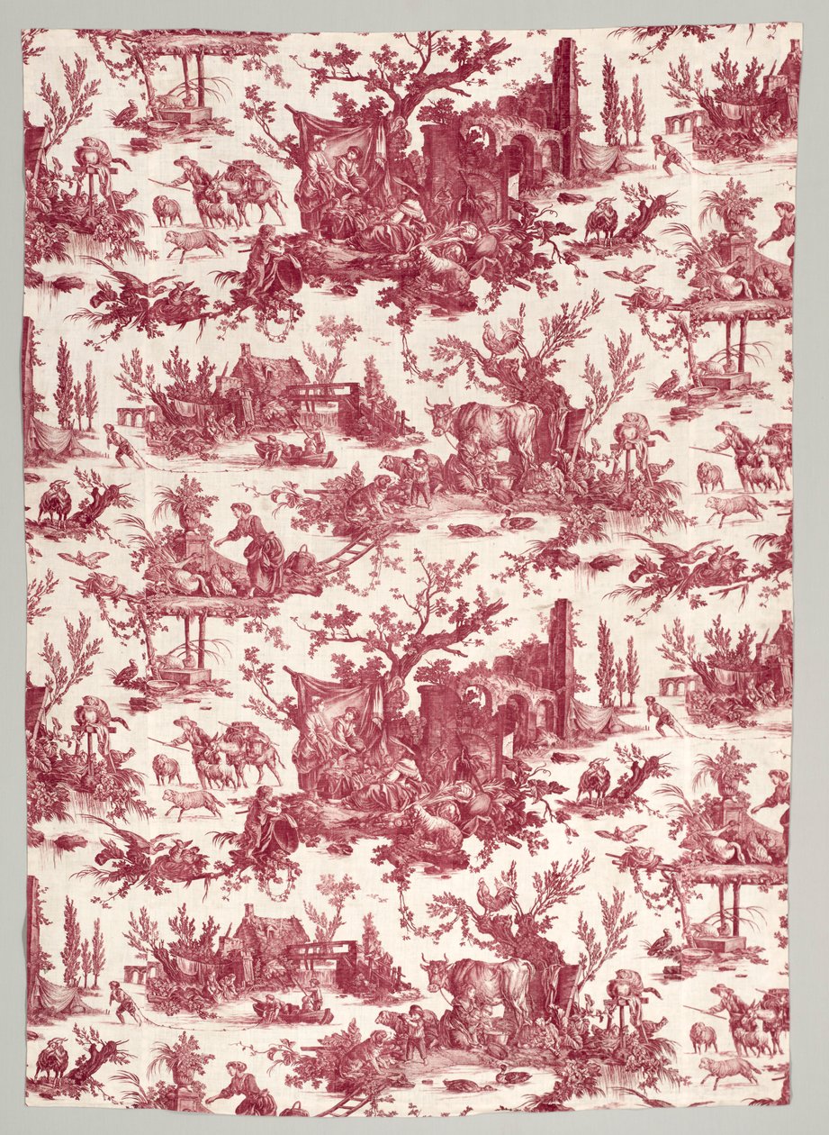 Strip of Copperplate Printed Cotton with Les Plaisirs de la Ferme Design by Christophe Philippe Oberkampf