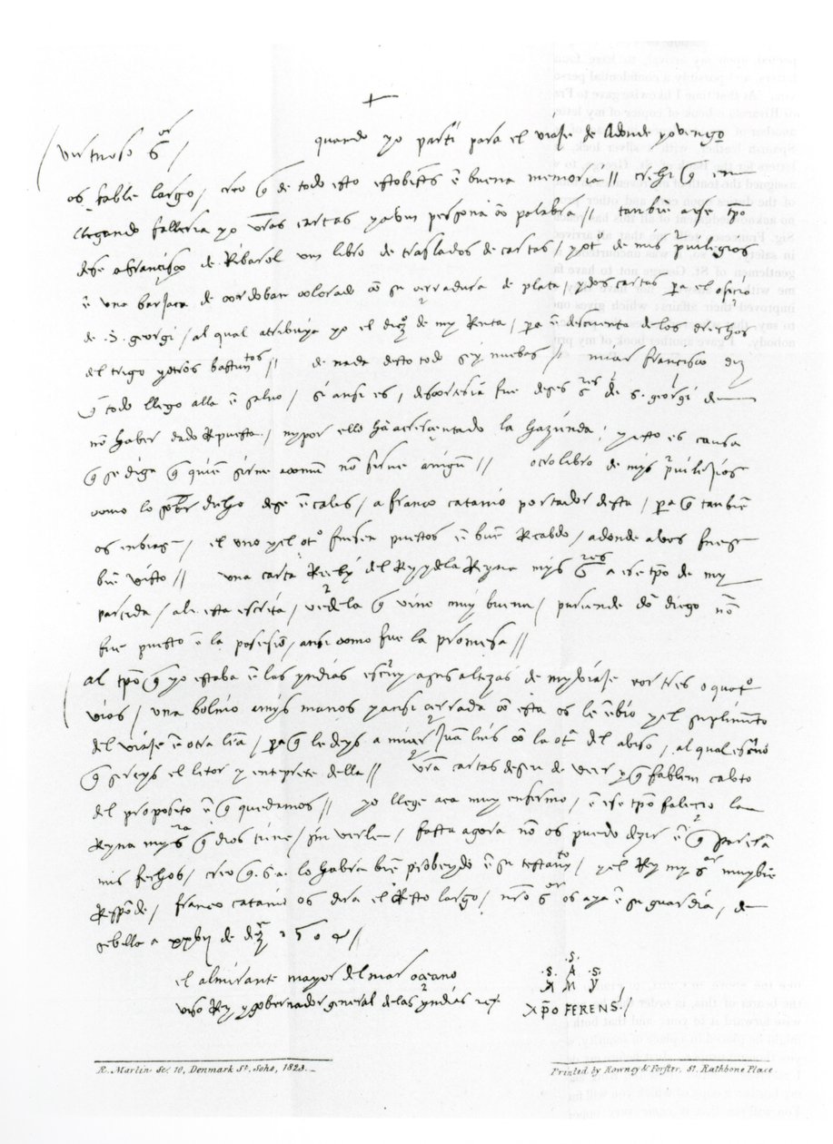 Letter from Columbus Dated December 1504 Addressed to Doctor Oderigo, from 