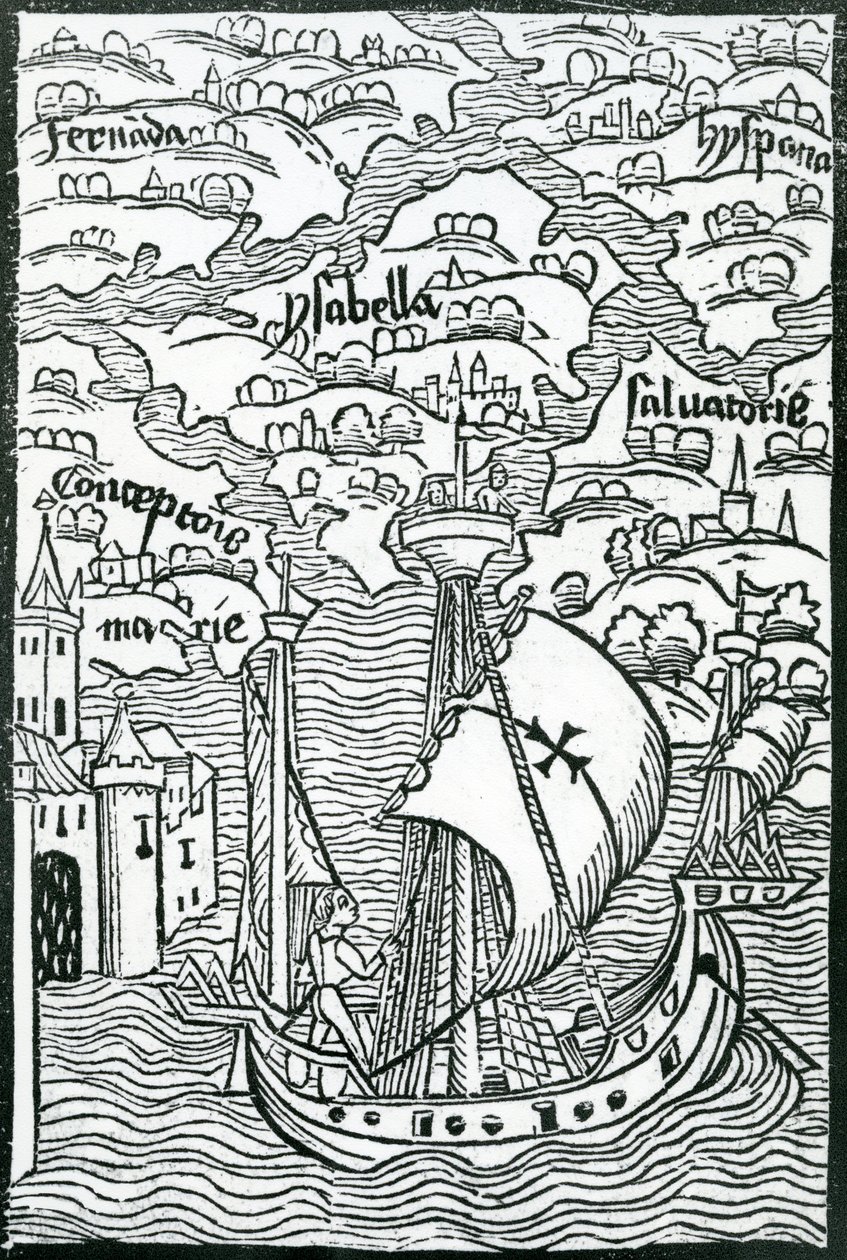 Map describing the islands of Salvador, Espanola, Fernanda, Isabella and Conception, 1493 by Christopher Columbus