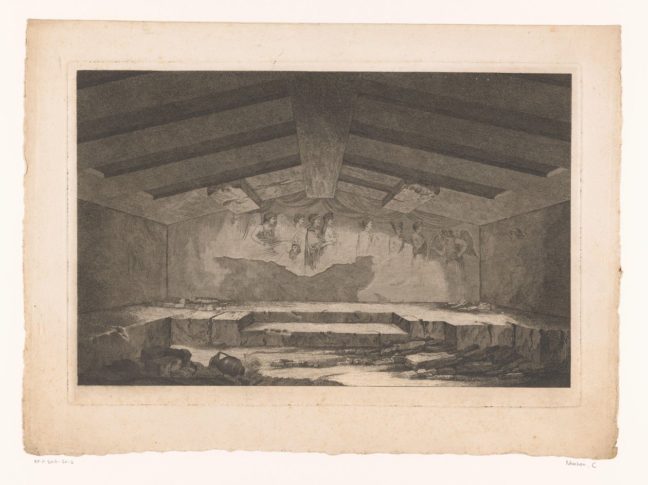 Etruscan Tomb Chamber in Tarquinia with a Wall Painting of a Procession on the Back Wall by Christopher Norton