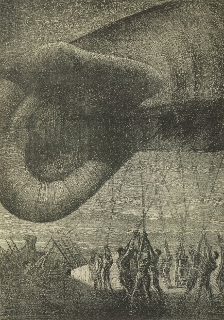 Hauling Down an Observation Balloon at Night by Christopher Richard Wynne Nevinson
