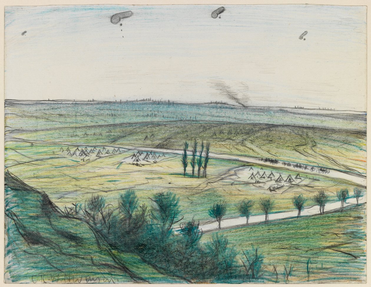 Landscape with Observation Balloons, 1914-18 by Christopher Richard Wynne Nevinson