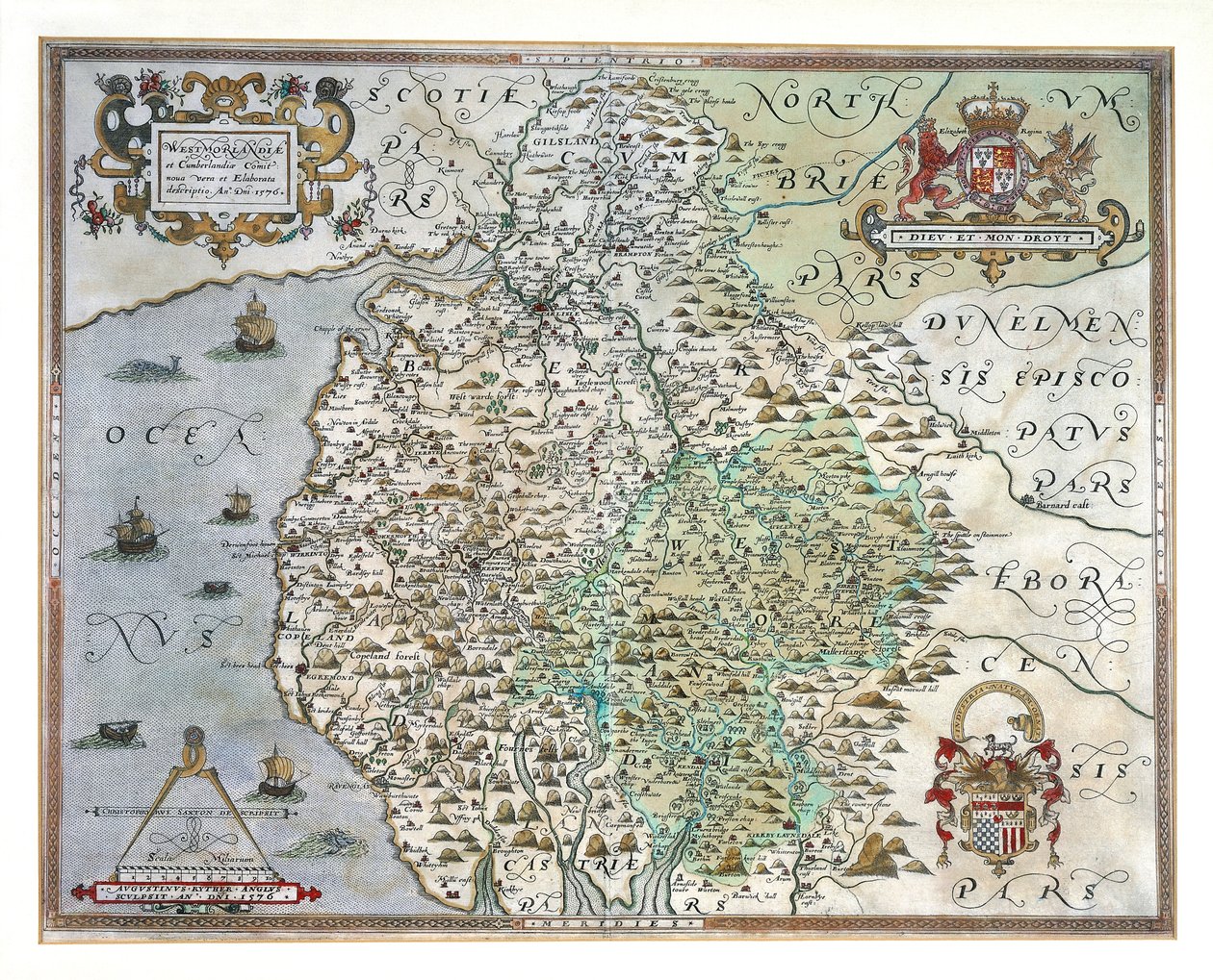 A Map of Westmorland and Cumberland by Christopher Saxton