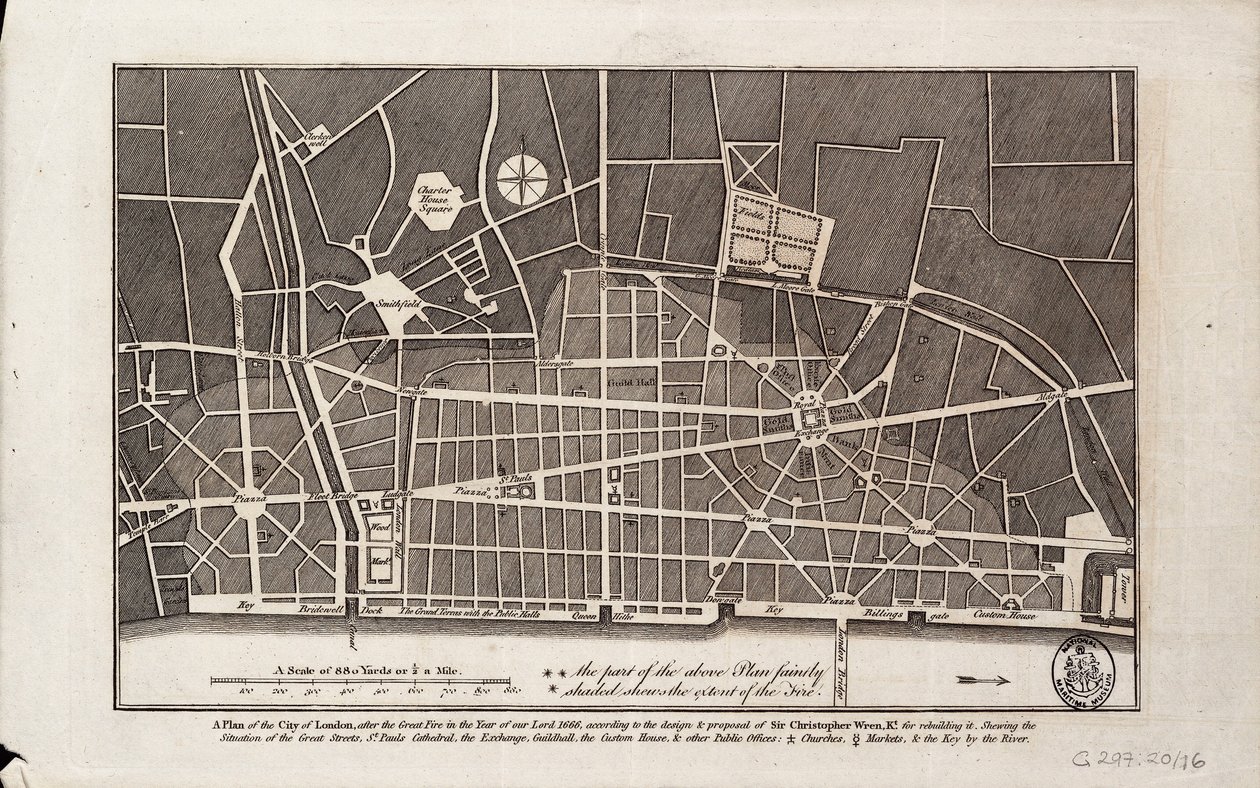 Plan of the City of London After the Great Fire of 1666 by Christopher Wren