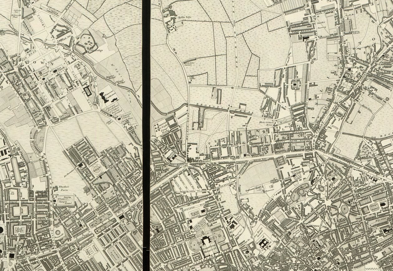 Detail of the Area Around Pentonville, from Map of London, from an Actual Survey Made in the Years 1824 by Christopher and John (fl.1821 40) Greenwood