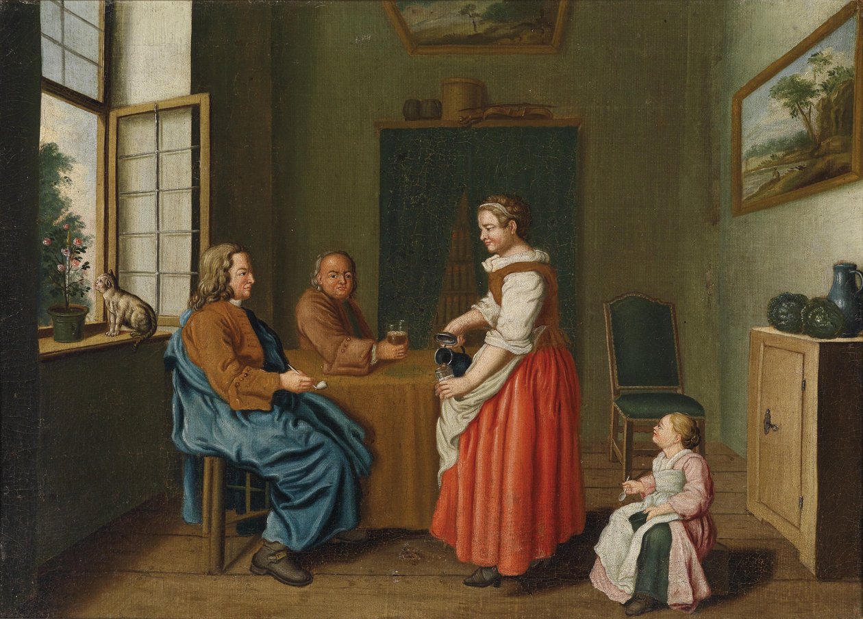 Interior with Two Men at a Table and a Maid Serving Them by Jan Josef Horemans II