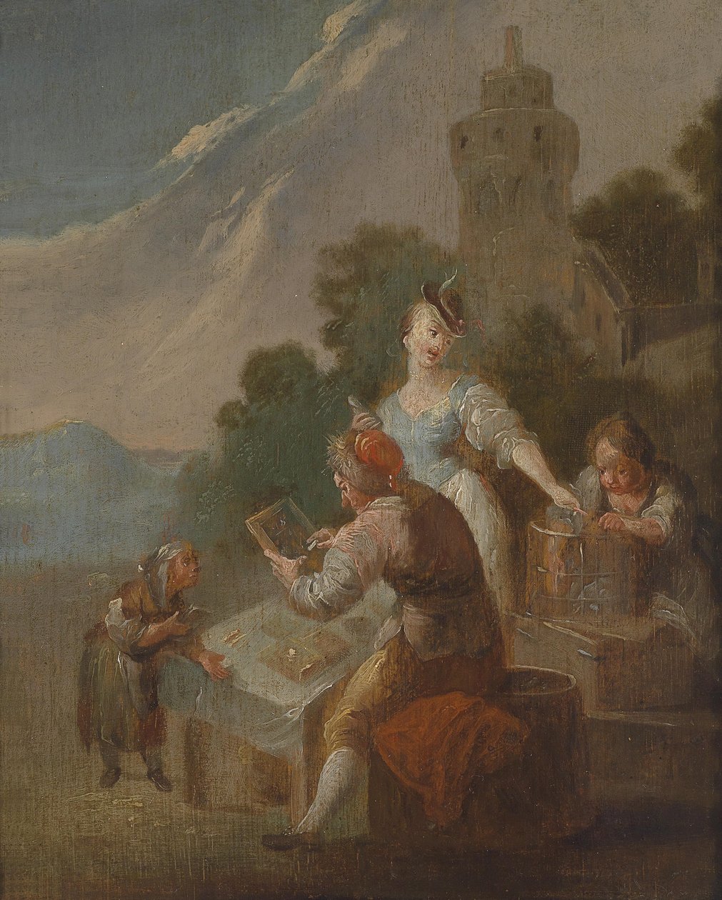 Children Being Taught Outdoors by Circle of Johann Georg Platzer