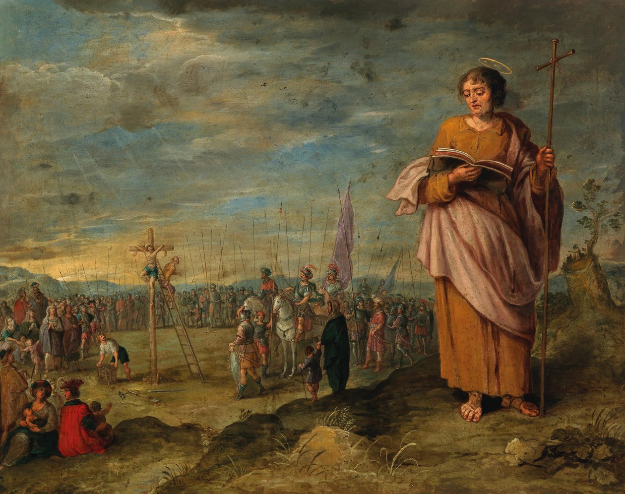 Evangelist and Crucifixion of Christ by Circle of Frans Francken the Younger