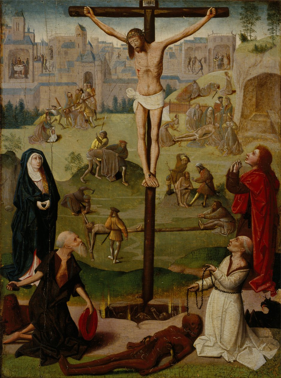 The Crucifixion with St Jerome and St Dominic and Scenes from the Passion by Circle of Geertgen tot Sint Jans