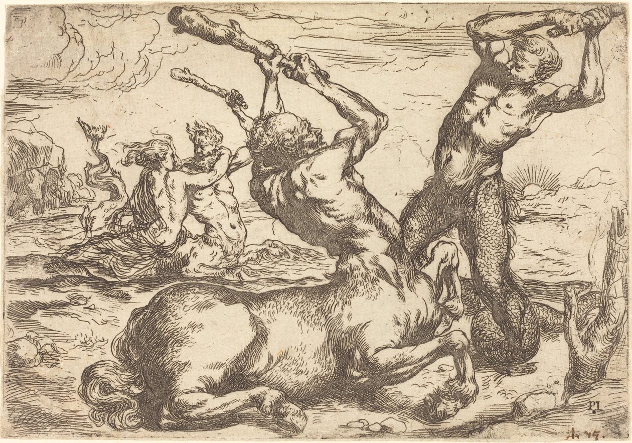 Battle between a Centaur and a Triton by Circle of Jusepe de Ribera