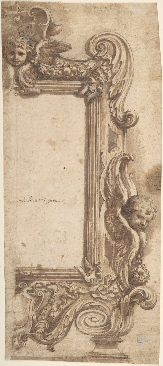 Design for a Half Frame Decorated with Angels, Volutes and Garlands by Ciro Ferri.