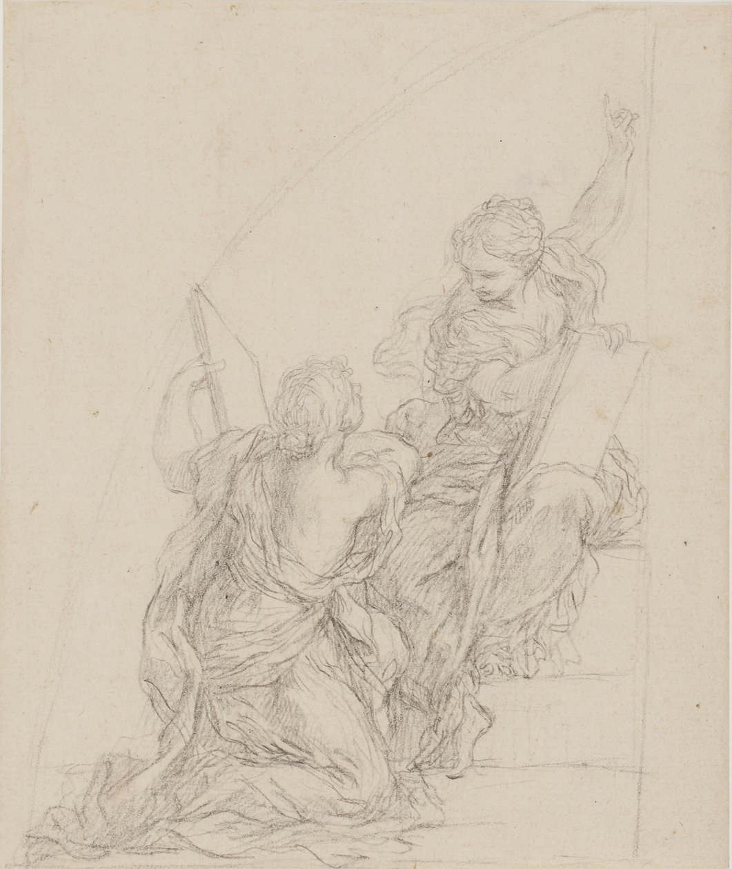 Left Part of a Lunette with Two Sibyls Carrying Folios and Gesticulating in Agitation by Ciro Ferri