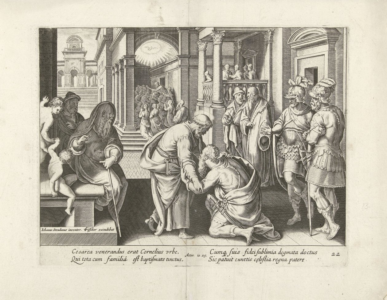 Cornelius Kneels Before Peter (Acts of the Apostles) by Claes Jansz. Visscher (II) (attributed to workshop of)