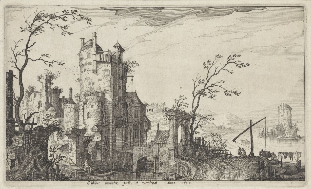 Ruined City Gate by the Water by Claes Jansz. Visscher (II)