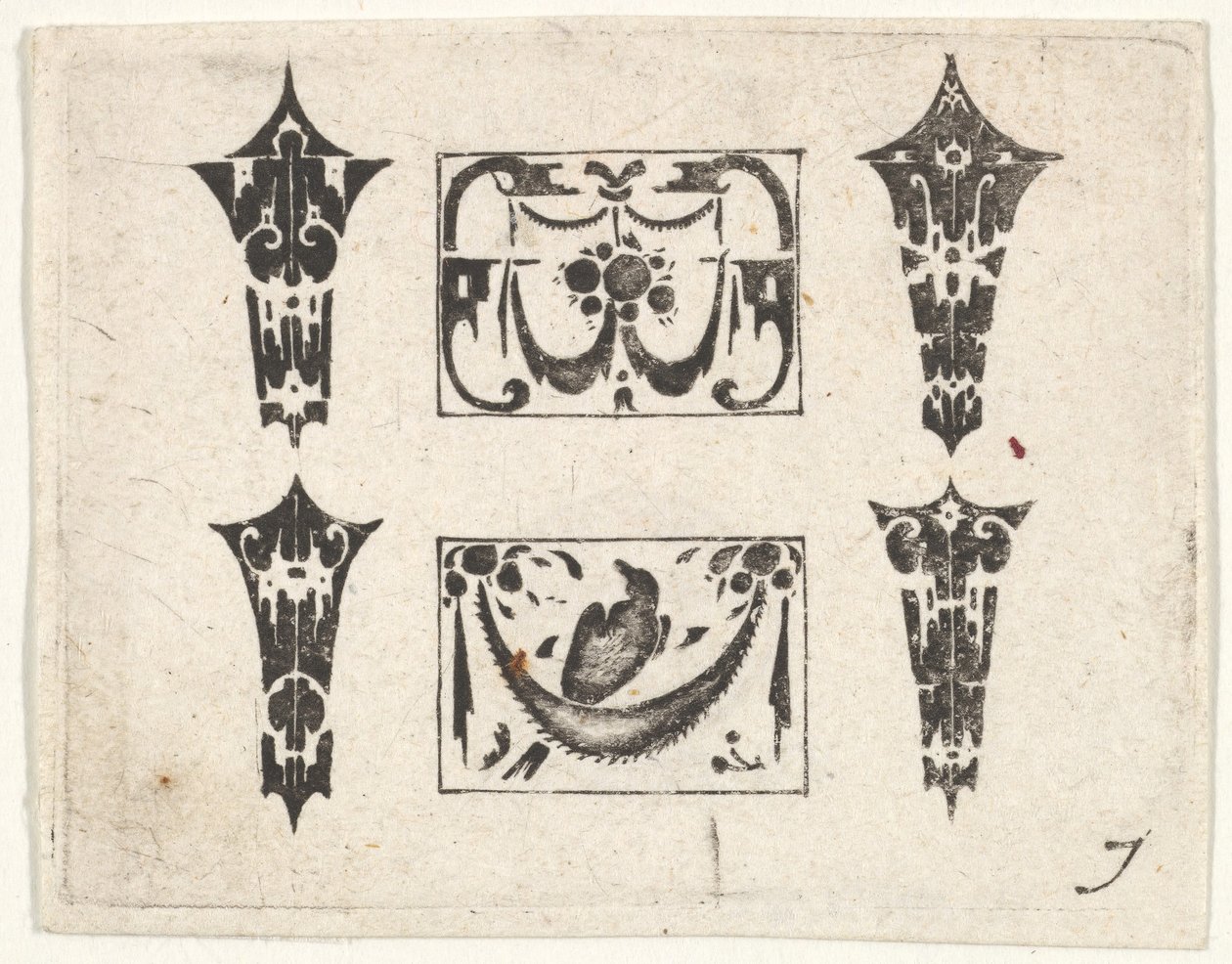 Blackwork Print with Two Horizontal Panels and Four Bezels by Claes Jansz Visscher