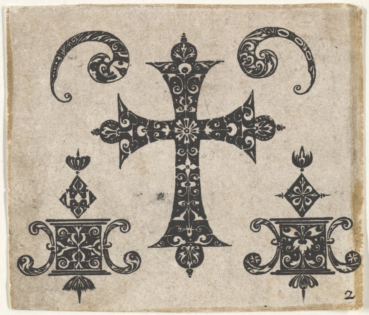 Blackwork Print with a Latin Cross and Small Motifs by Claes Jansz Visscher
