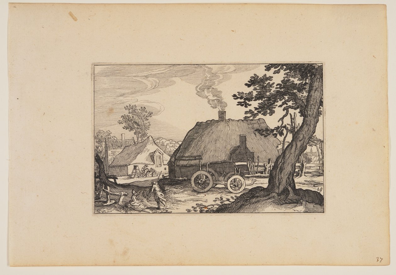Farms, Chassis of a Cart in Centre, from Landscapes by Claes Jansz. Visscher