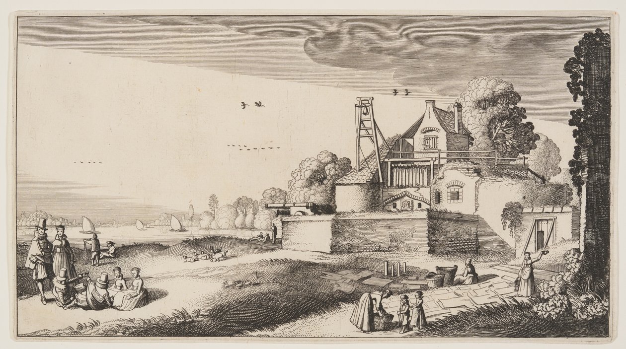 Bleaching-Field in Front of a Fort on a River, from Landscapes by Claes Jansz. Visscher II