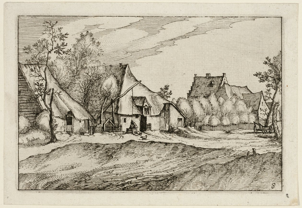 Farms in a Village, Plate Eight after Pictures of Farms, Country Houses and Rustic Villages by Claes Jansz. Visscher II