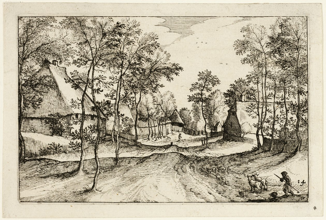 Village Road, plate fourteen after Pictures of Farms, Country Houses and Rustic Villages by Claes Jansz. Visscher II