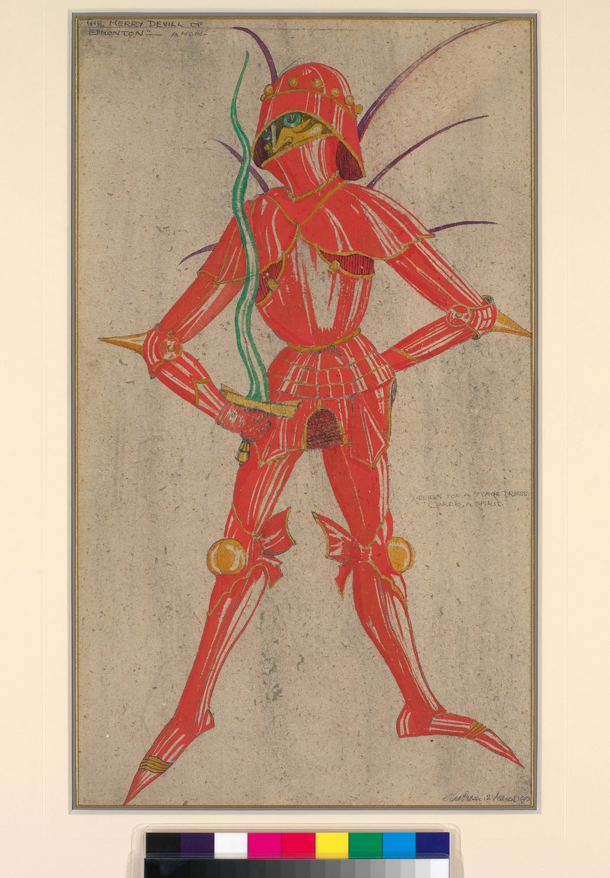 Coreb - ein Geist, Entwurf für ein Bühnenkostüm für Der lustige Teufel von Edmonton von Claud Lovat Fraser