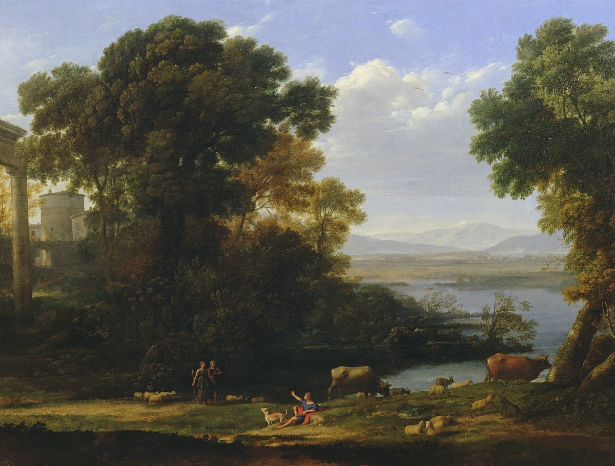 Classical river scene with a view of a town by Claude Lorrain