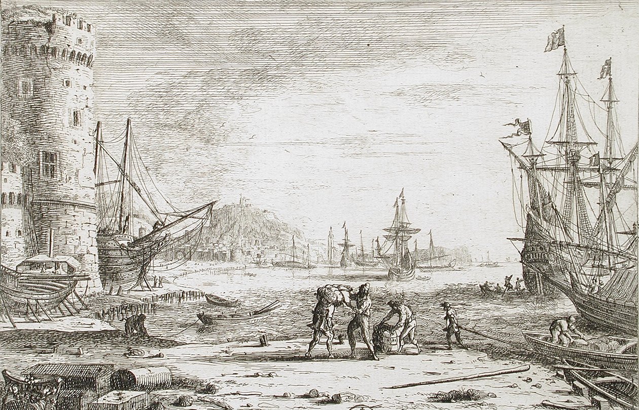 Harbor with a Large Tower by Claude Lorrain
