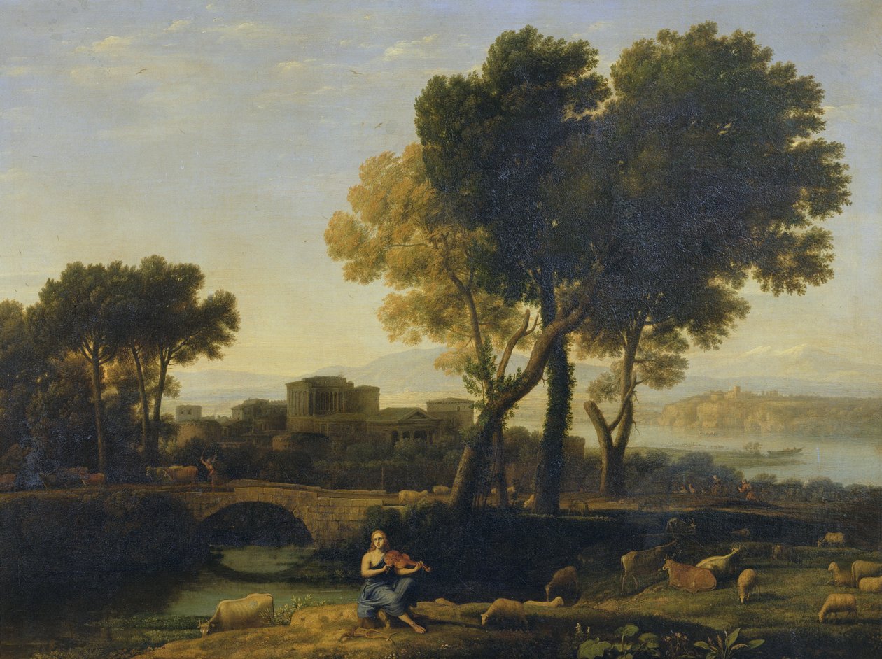 Landscape with Apollo guarding the Cattle of Admetus and Mercury stealing them by Claude Lorrain