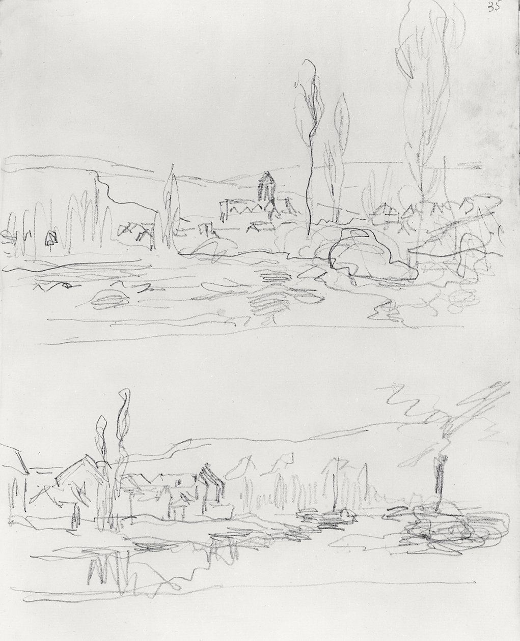 Two Sketches: Vetheuil from L