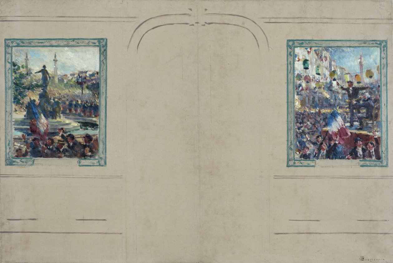 Sketch for the town hall of the 12th arrondissement of Paris: Place de la Nation. Place de la Bastille, circa 1910 by Claude Charles Bourgonnier