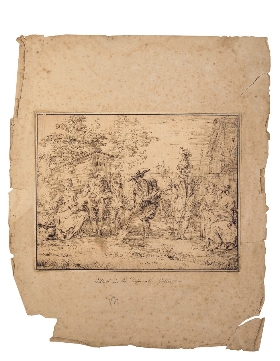 The Four Ages of Life: Seven Figures in a Garden, One Digging with a Spade by Claude Gillot