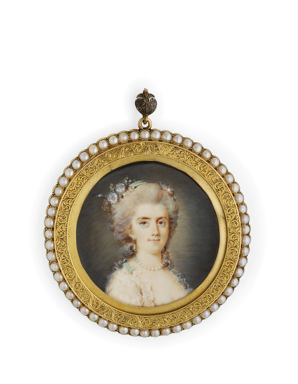 Comtesse Diane de Polignac in White Dress with Flowers and Green Ribbon by Claude Jean Baptiste (attr. to) Hoin