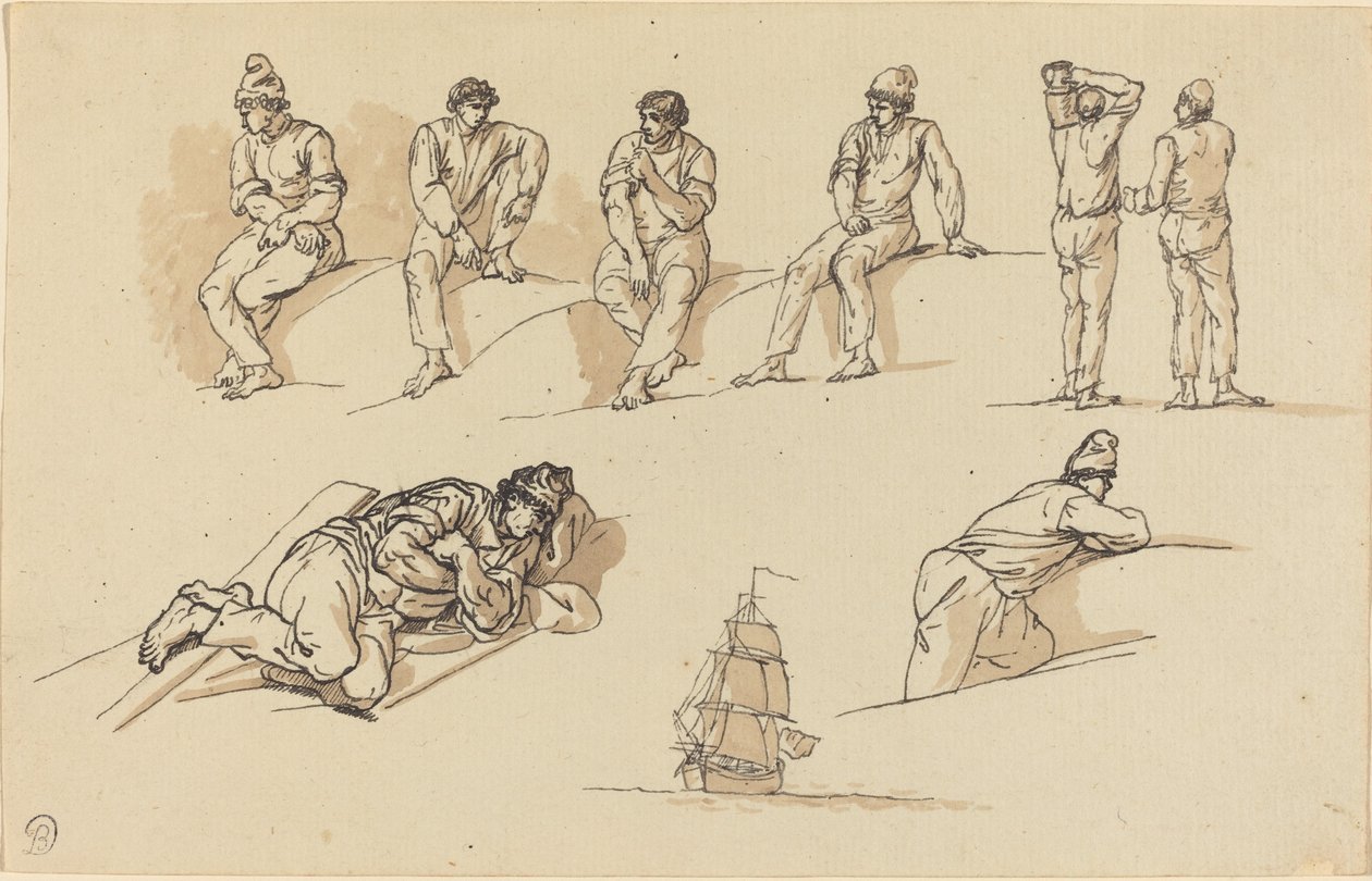 Eight Studies of Figures and a Ship at Sea by Claude Joseph Vernet