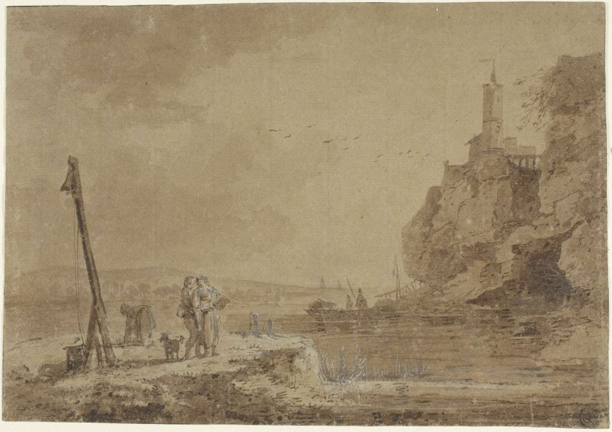 Small Harbor Beneath Cliffs by Claude Joseph Vernet